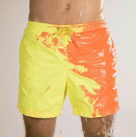 Magical Change Color Beach Shorts Summer Men Swimming Trunks Swimwear Swimsuit Quick Dry bathing shorts Beach Pant (Option: Yellow-L)