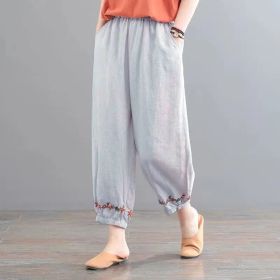 Women's Vintage Cotton Linen Solid Color Casual Pants (Option: Grey-M)