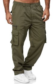 Men's Casual Multi-pocket Loose Straight Cargo Pants (Option: Army Green-4XL)