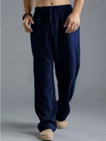 Men's Loose Casual Pants Linen Breathable Sports Trousers (Option: Dark Blue-S)