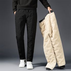 Men's Padded Cotton Trousers With Cashmere (Option: Black straight cylinder-L)