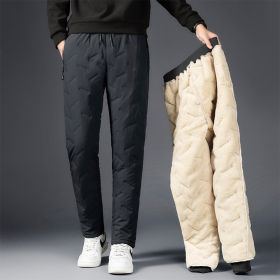 Men's Padded Cotton Trousers With Cashmere (Option: Grey straight cylinder-L)