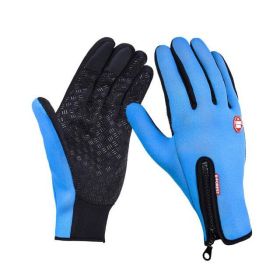 Winter Gloves Touch Screen Riding Motorcycle Sliding Waterproof Sports Gloves With Fleece (Option: Sky Blue-S)