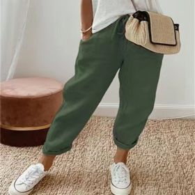 Women's Fashion Cotton Linen Solid Color Casual Pants (Option: Army Green-4XL)