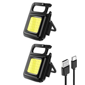 Mini LED Pocket FlashLight Mutifuction Work Light Lamps Waterproof USB Rechargeable COB Keychain Light for Outdoor Camping (Ships From: China, Emitting Color: 2Pcs)