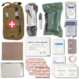 Field First Aid Kit (IFAK) | 44 Piece | Compact Personal First Aid Kit | Backpacking;  Camping;  Emergency;  Travel;  Tactical;  Go Bag;  Bug Out Bag; (Color: Tan)