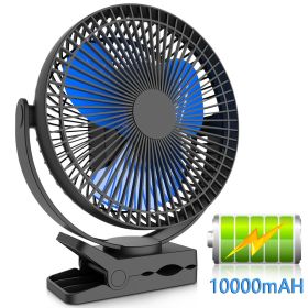 10000mAh Rechargeable Portable Fan, 8-Inch Battery Operated Clip on Fan, USB Fan, 4 Speeds, Strong Airflow (Color: Black-1)