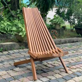 Outdoor Stylish Folding Chair, FSC-Certified Eucalyptus Wood (Color: Teak oil)