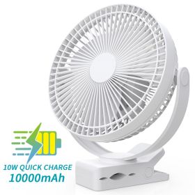 10000mAh Rechargeable Portable Fan, 8-Inch Battery Operated Clip on Fan, USB Fan, 4 Speeds, Strong Airflow (Color: White)