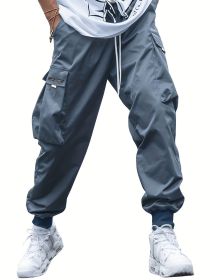 Oversized Cargo Multi-pocket Men's Casual Pants (Option: Navy Blue-M)