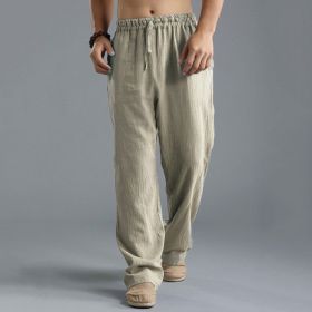 Men's Breathable Linen Loose Casual Sports Pants (Option: Khaki-5XL)