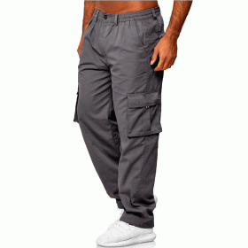 Men's Casual Multi-pocket Loose Straight Cargo Pants (Option: Dark Grey-M)