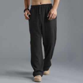 Men's Breathable Linen Loose Casual Sports Pants (Option: Black-5XL)