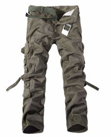 Men's Multi-pocket Cargo Pants Washed Hot Sale Cargo Pants (Option: Army green-42-Without belt)