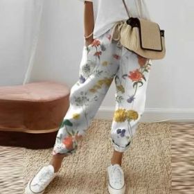 Women's Fashion Cotton Linen Solid Color Casual Pants (Option: 1style-S)