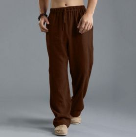 Men's Loose Casual Pants Linen Breathable Sports Trousers (Option: Coffee-M)