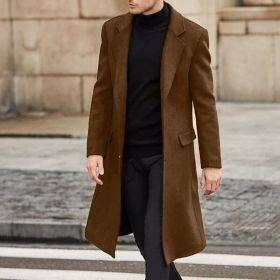 Men's Long Trench Coat Woolen Coat (Option: Dark Brown-L)